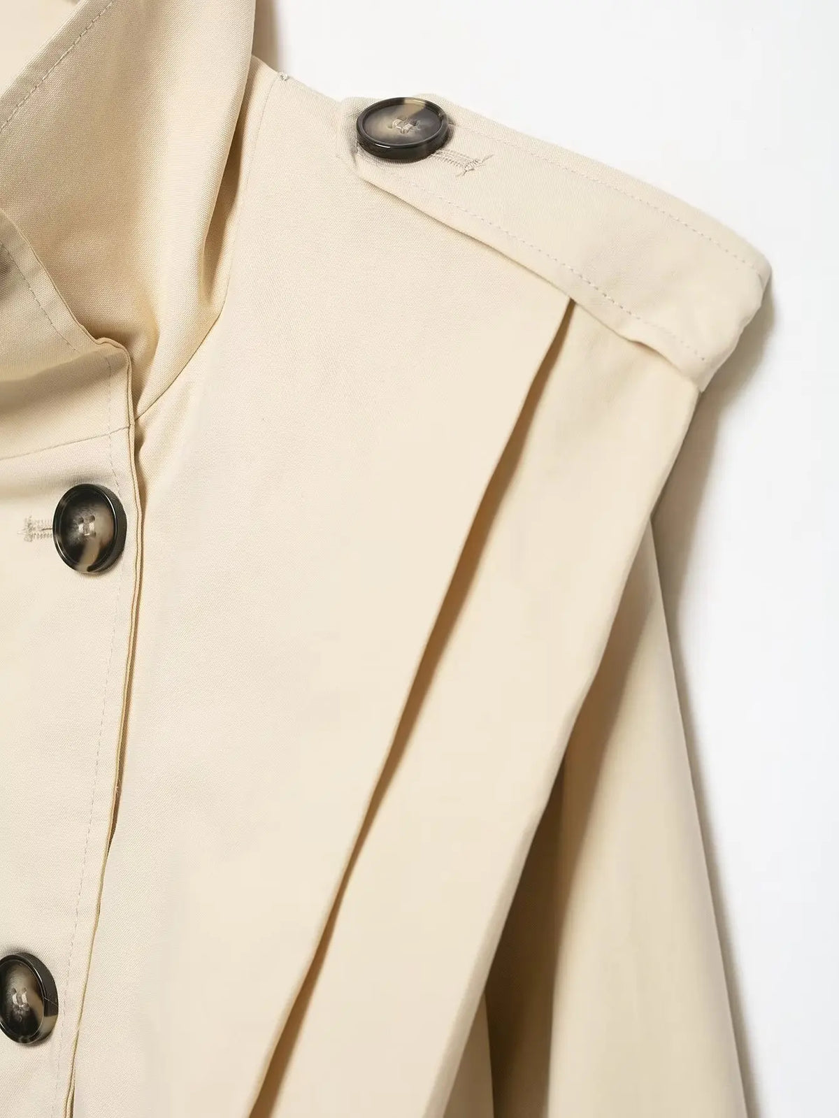 Women’s Vintage Cropped Trench Coat – Double-Breasted Stand Collar Streetwear Jacket