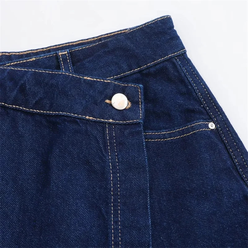 Women’s Blue Denim Cropped Shirt – Y2K Short Sleeve Top