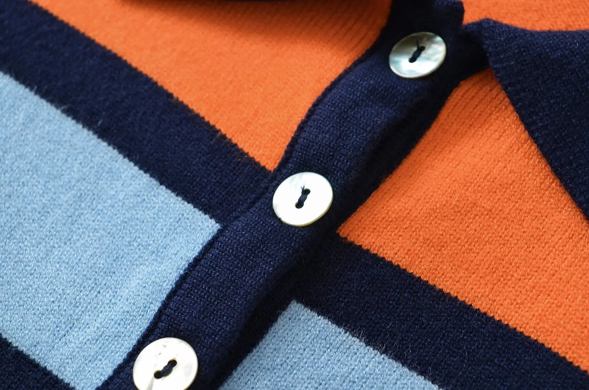 Women’s Striped Knitted Polo Shirt – Colorful Short Sleeve Summer Pullover Top