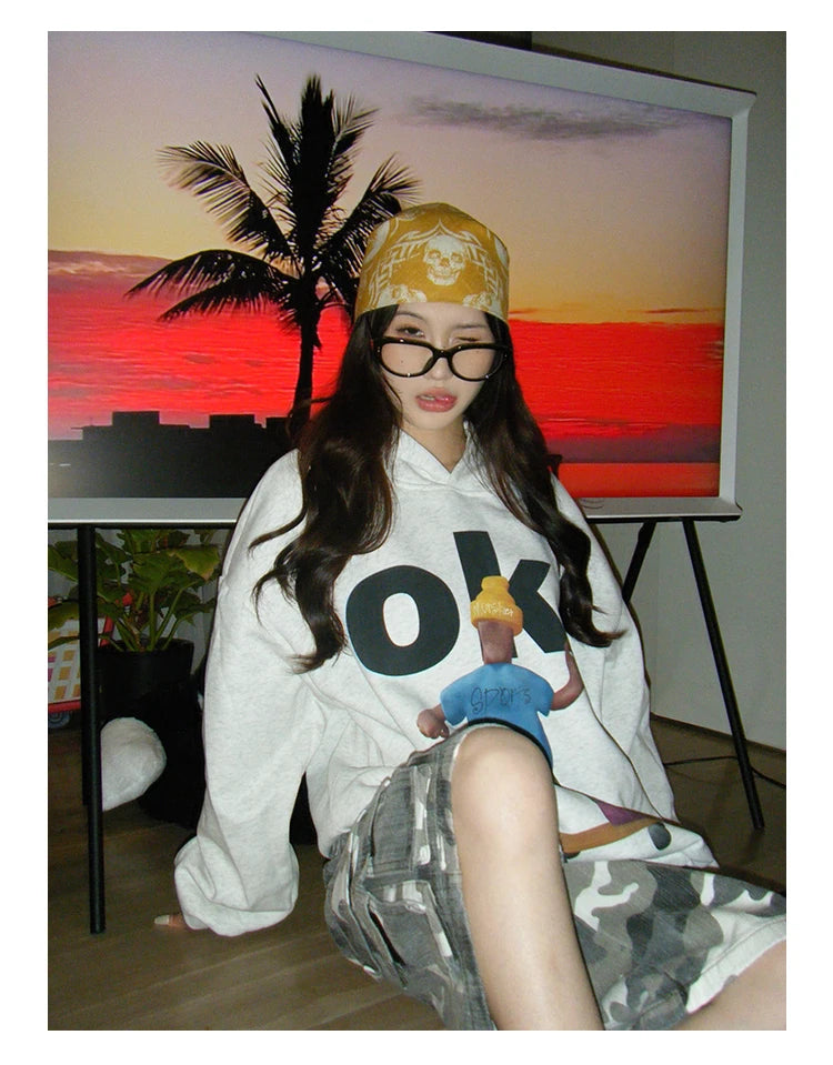 Tawaaiw Cartoon Print Hooded Hoodie – Women’s Streetwear Collection