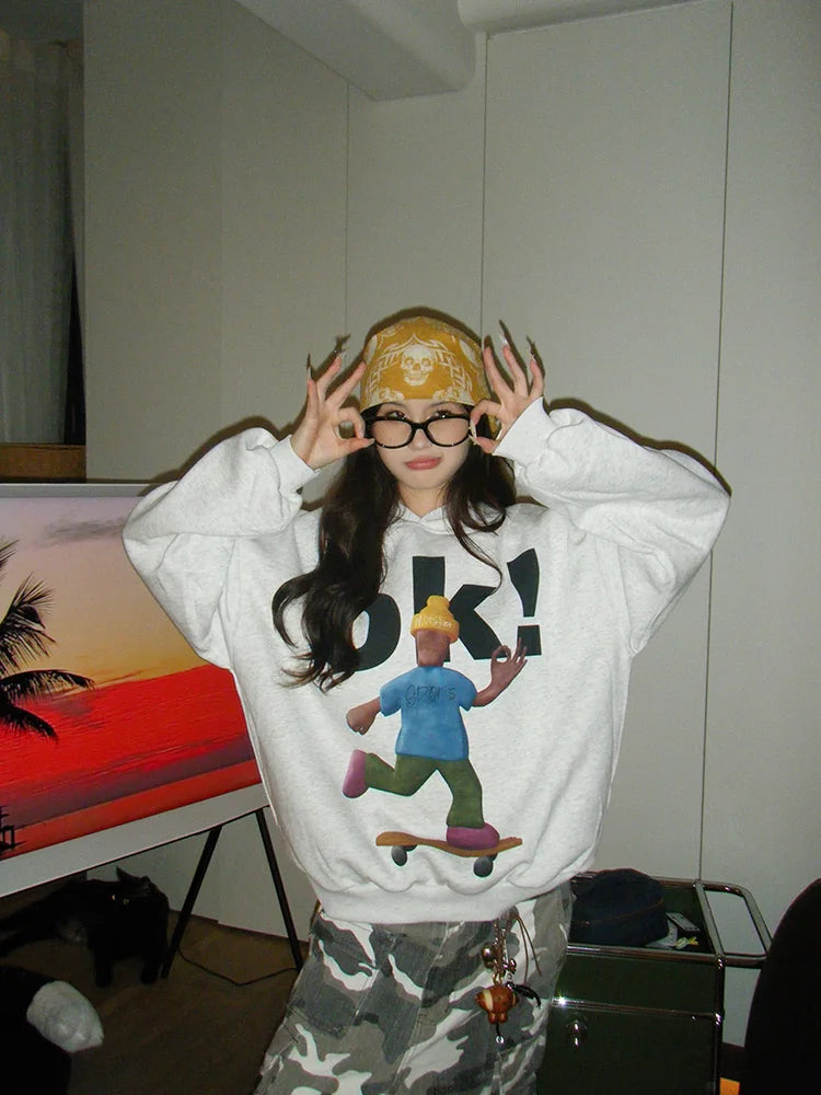 Tawaaiw Cartoon Print Hooded Hoodie – Women’s Streetwear Collection