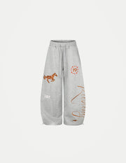 Women’s Retro American Embroidered Sweatpants – Wide-Leg Drawstring Trousers | Casual Streetwear Style