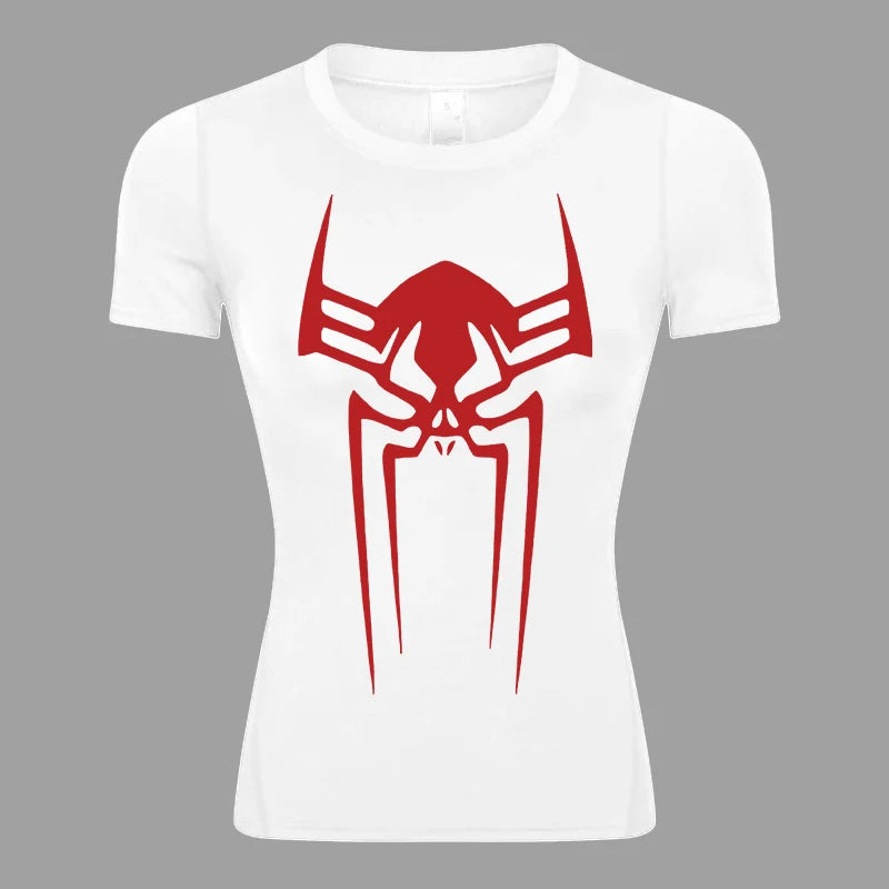 Women’s Spider Print Compression Shirt – Short Sleeve Athletic Top for Running, Gym & Yoga