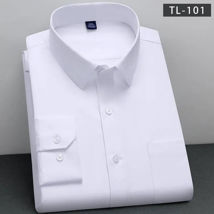 Men's Non-Iron Anti-Wrinkle Long Sleeve Shirt – Classic Solid Colour Business Casual Easy-Care Shirt