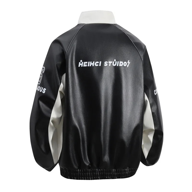 Men’s Retro PU Leather Jacket – Loose Fit Motorcycle Style Casual Jacket