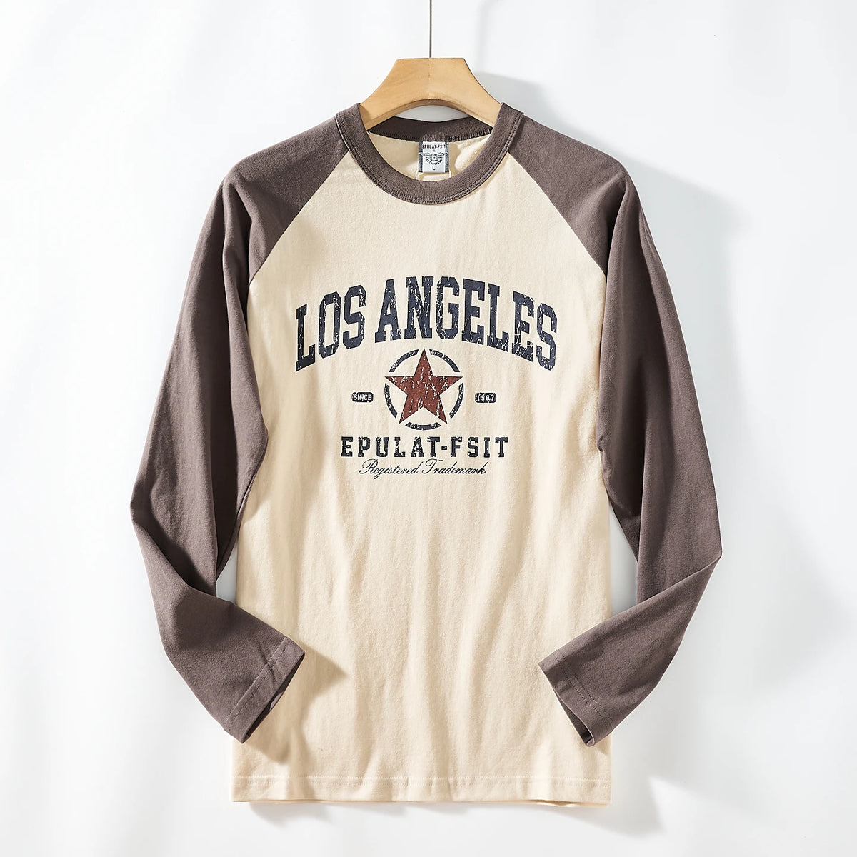 Men’s Retro Pentagram Print T-Shirt – 100% Cotton Long Sleeve Casual Top