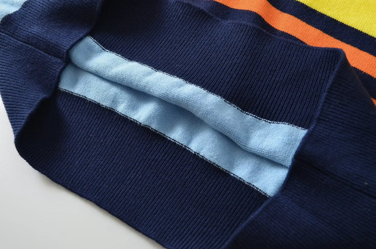 Women’s Striped Knitted Polo Shirt – Colorful Short Sleeve Summer Pullover Top