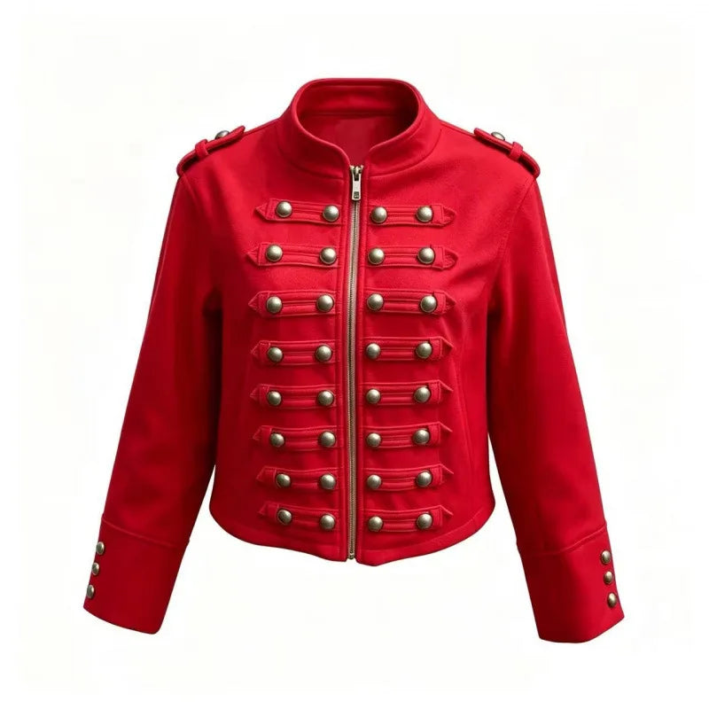 Women’s Cropped Stand Collar Jacket – Casual Button-Up Long Sleeve Streetwear Coat, Harajuku Autumn/Winter Outerwear