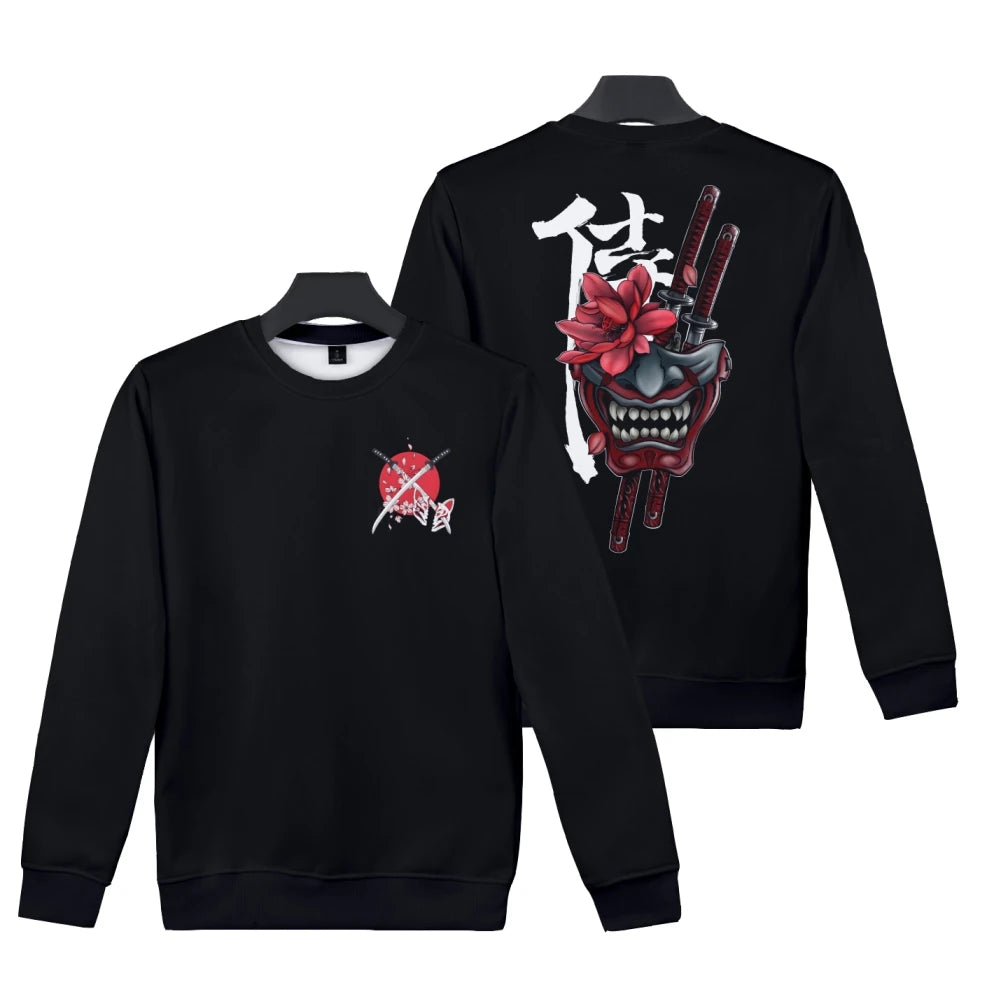 Unisex Samurai Demon 3D Print Hoodie – Japanese Anime Long Sleeve Pullover Sweatshirt, Casual Streetwear Top