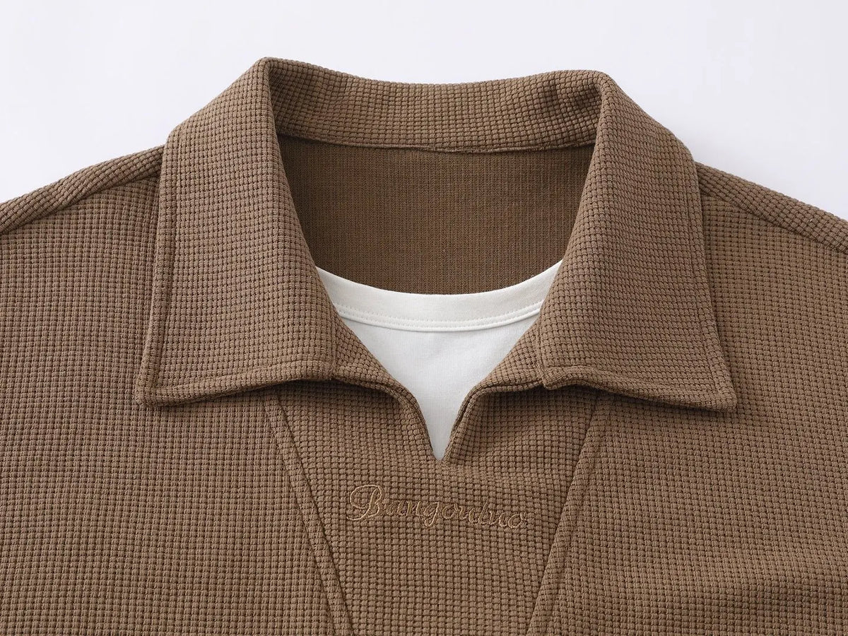 Women’s Retro Waffle Polo Shirt – Short Sleeve Turn-Down Collar Casual Summer Top