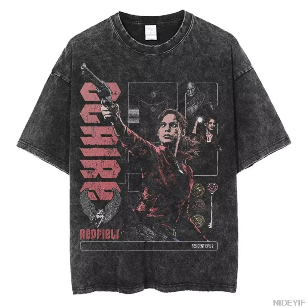 Unisex Leon Kennedy Graphic T-Shirt – Oversized Short-Sleeve Tee | Retro Biohazard-Inspired Fan Streetwear