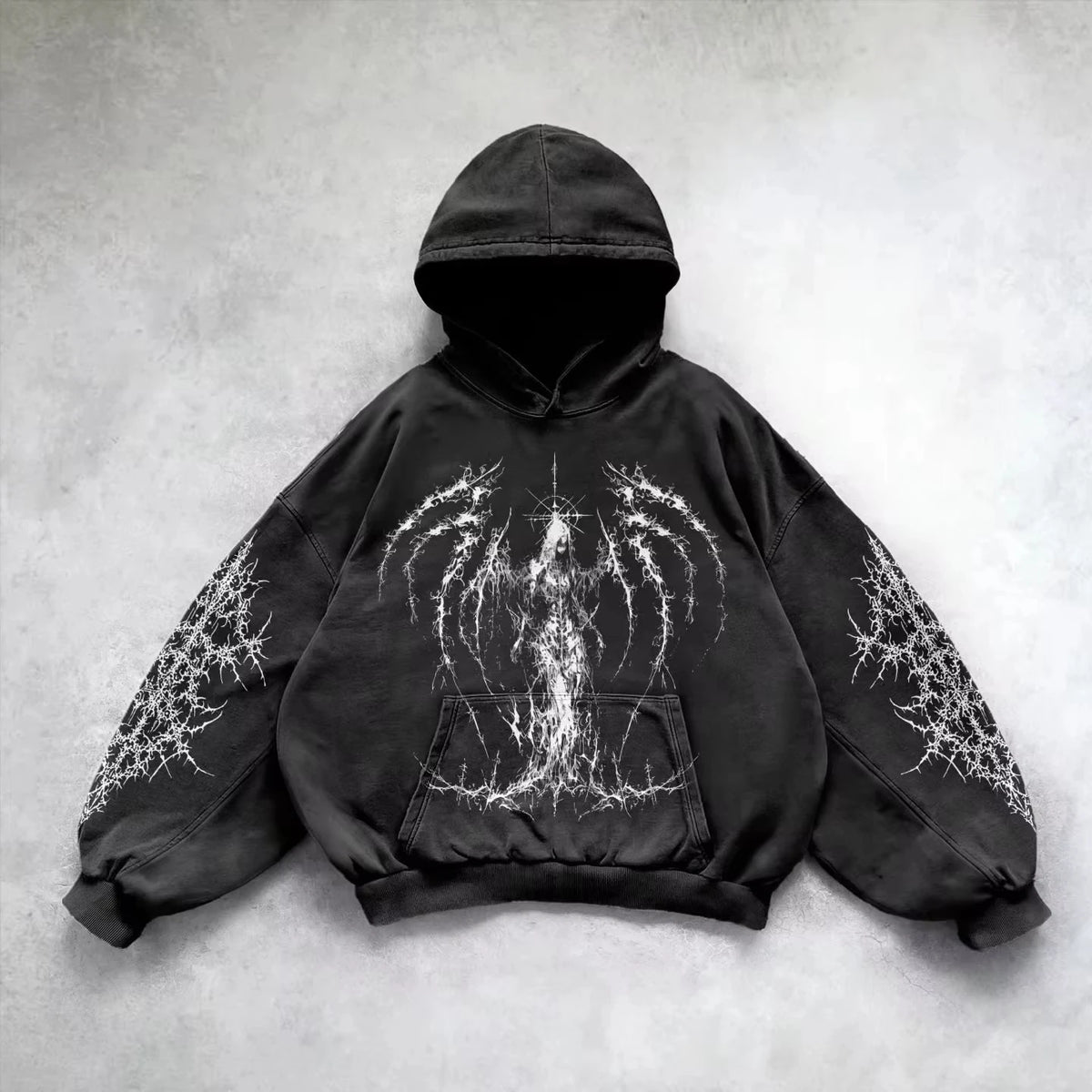 Y2K Gothic Graphic Hoodie – Loose Fit Grunge Punk Sweatshirt | Men’s & Women’s Streetwear