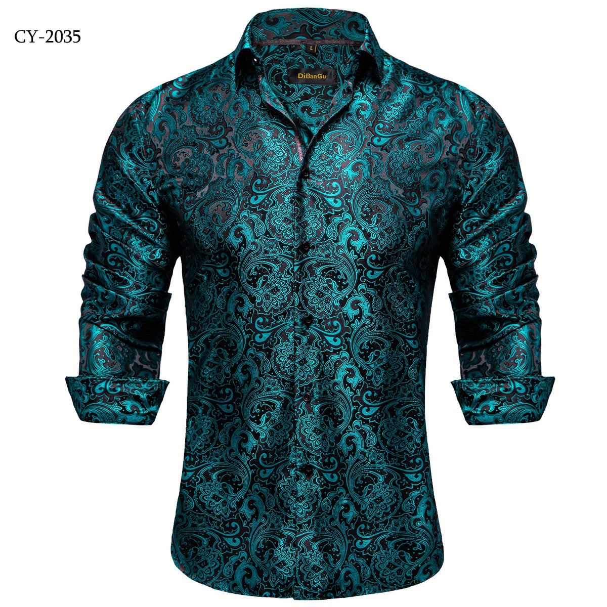 Men’s Paisley Dress Shirt – Long Sleeve Turn-Down Collar Formal Shirt