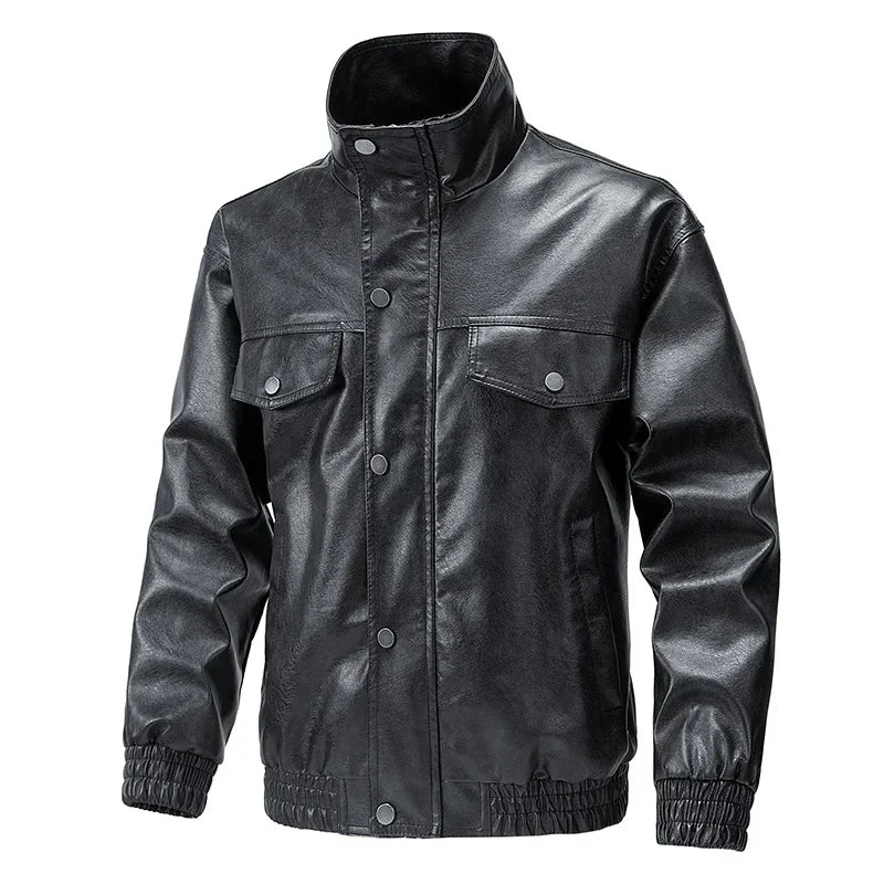 Men’s Retro PU Leather Jacket – High Street Motorcycle-Inspired Coat, Trendy Winter Casual Outerwear
