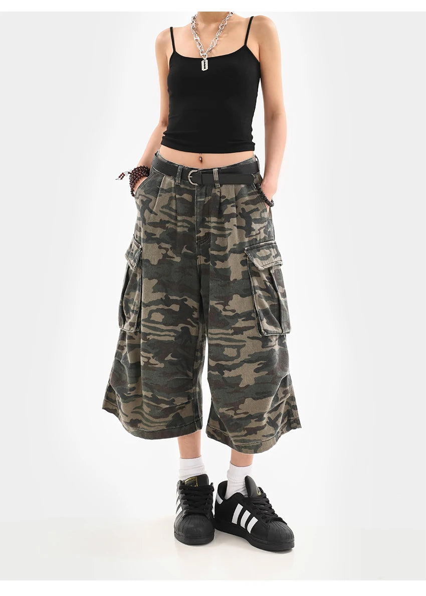 Women's Y2K Camouflage Harajuku Denim Capri Pants – Goblin Core Street Style