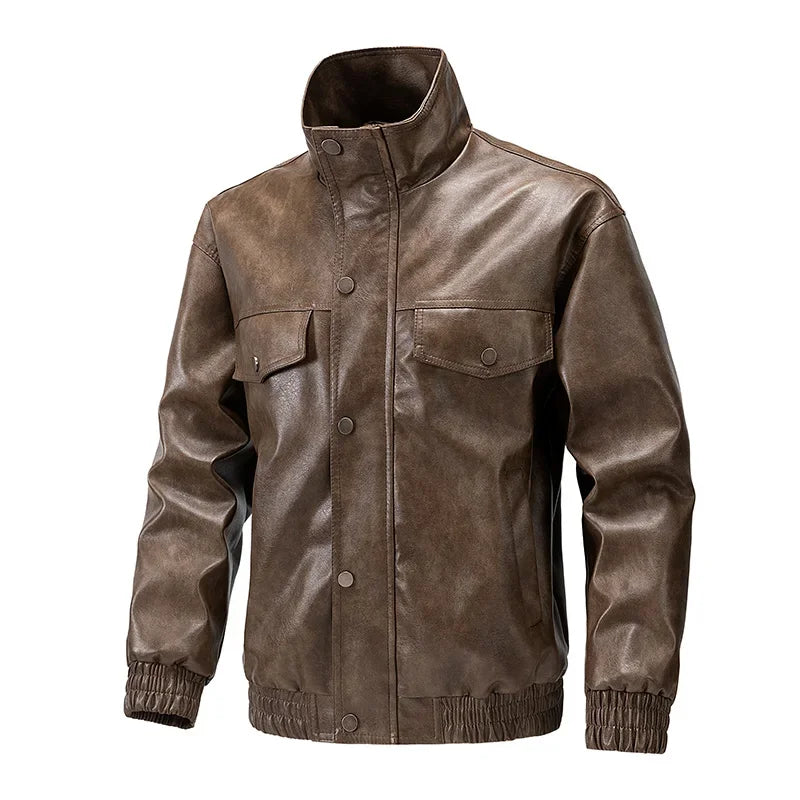 Men’s Retro PU Leather Jacket – High Street Motorcycle-Inspired Coat, Trendy Winter Casual Outerwear