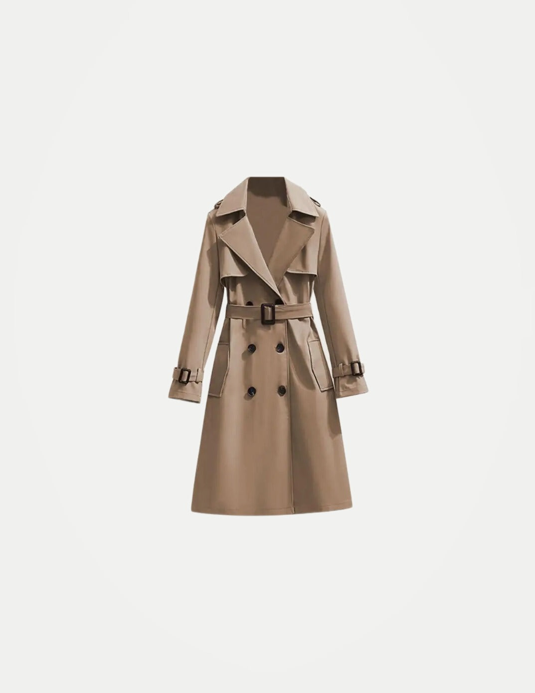 Women’s Classic Double-Breasted Trench Coat – Long Belted Notch Lapel Overcoat, Elegant Fall & Winter Outerwear