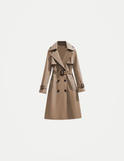 Women’s Classic Double-Breasted Trench Coat – Long Belted Notch Lapel Overcoat, Elegant Fall & Winter Outerwear