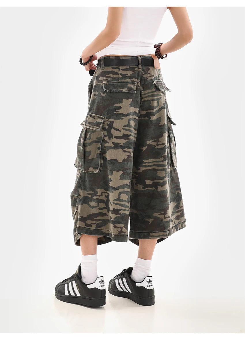 Women's Y2K Camouflage Harajuku Denim Capri Pants – Goblin Core Street Style