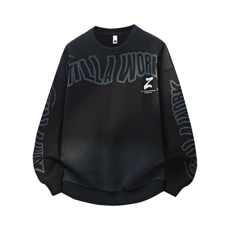 Long Sleeve Sweatshirt – Casual Round Neck Streetwear Top, Autumn Winter Polyester Pullover