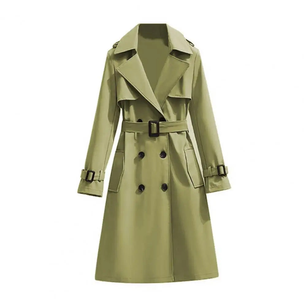 Women’s Classic Double-Breasted Trench Coat – Long Belted Notch Lapel Overcoat, Elegant Fall & Winter Outerwear