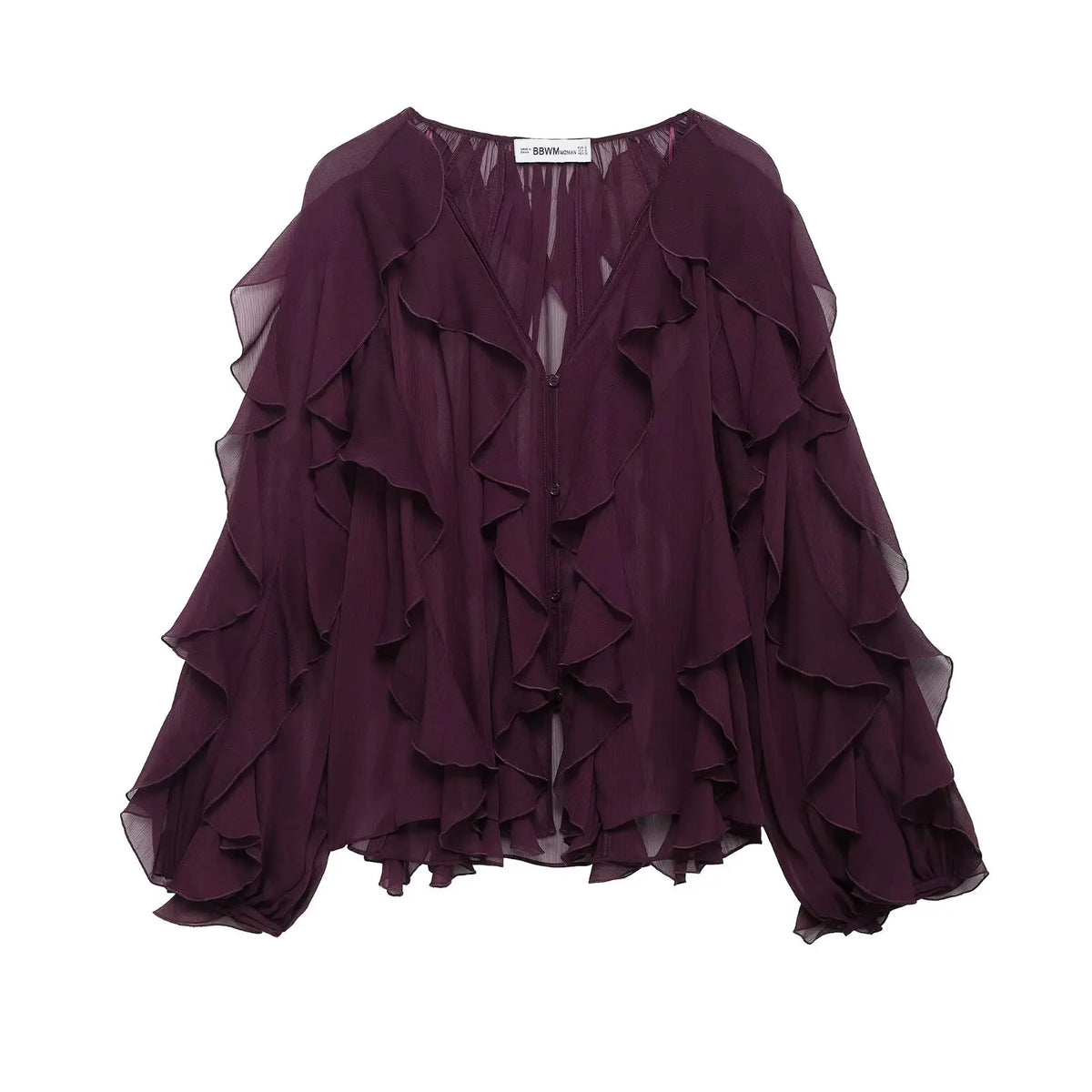 Women’s Elegant Ruffle Blouse | Solid Color V-Neck Long Sleeve Shirt | Vintage Chic Casual Top