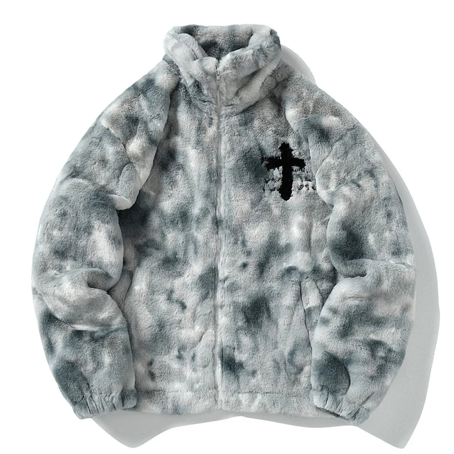 Men's Streetwear Vintage Fleece Jacket – Harajuku Hip Hop Oversized Zip Coat
