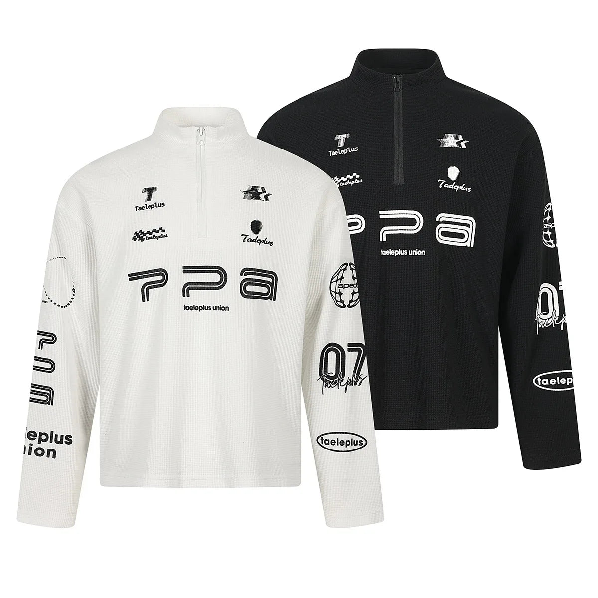 Unisex Waffle Pattern Long Sleeve T-Shirt – Half High Collar Printed Casual Sportswear, Fall 2026