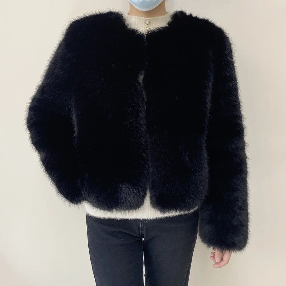 Women’s Luxury Faux Fur Jacket – Fluffy Short Winter Coat, Chic Street Fashion Outerwear