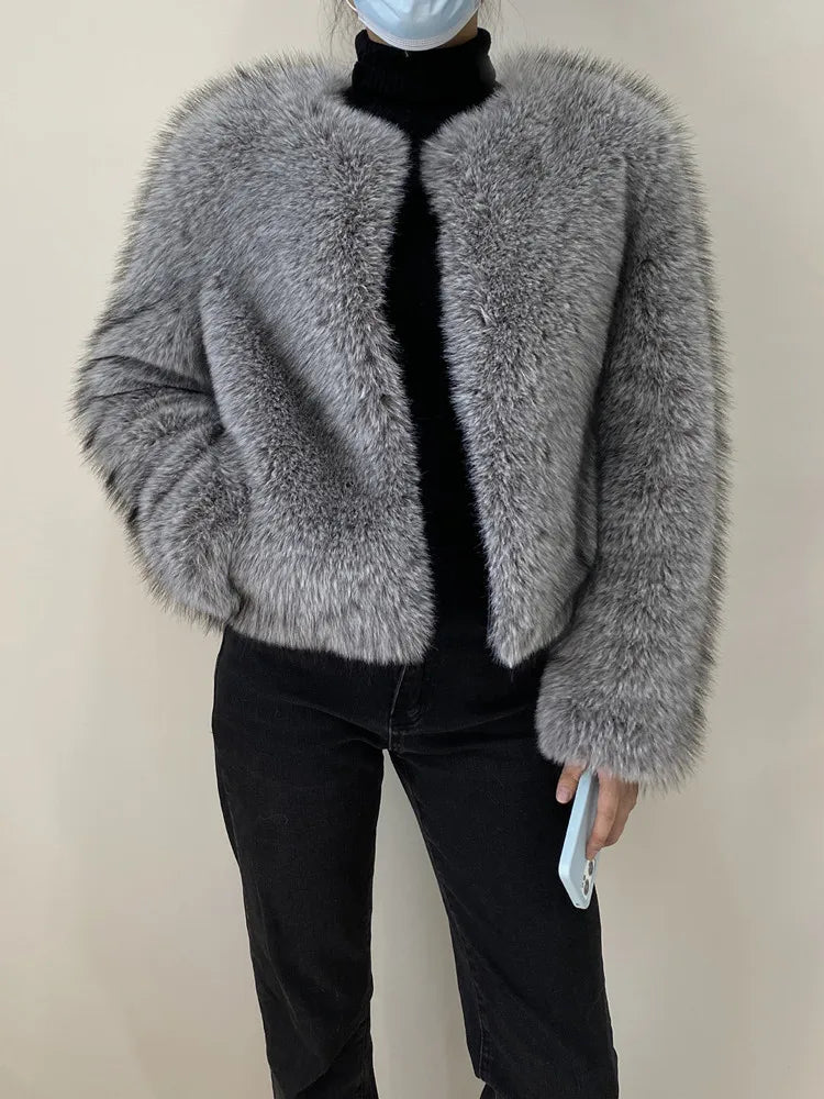 Women’s Luxury Faux Fur Jacket – Fluffy Short Winter Coat, Chic Street Fashion Outerwear