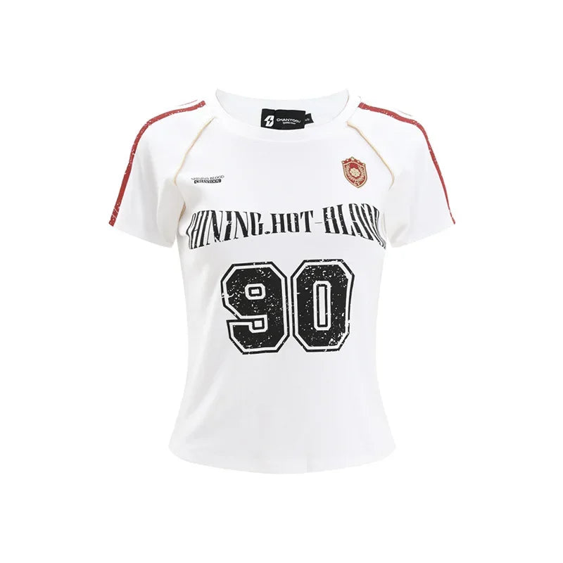 Women’s Striped Graphic T-Shirt – Vintage American Style Loose Fit Tee