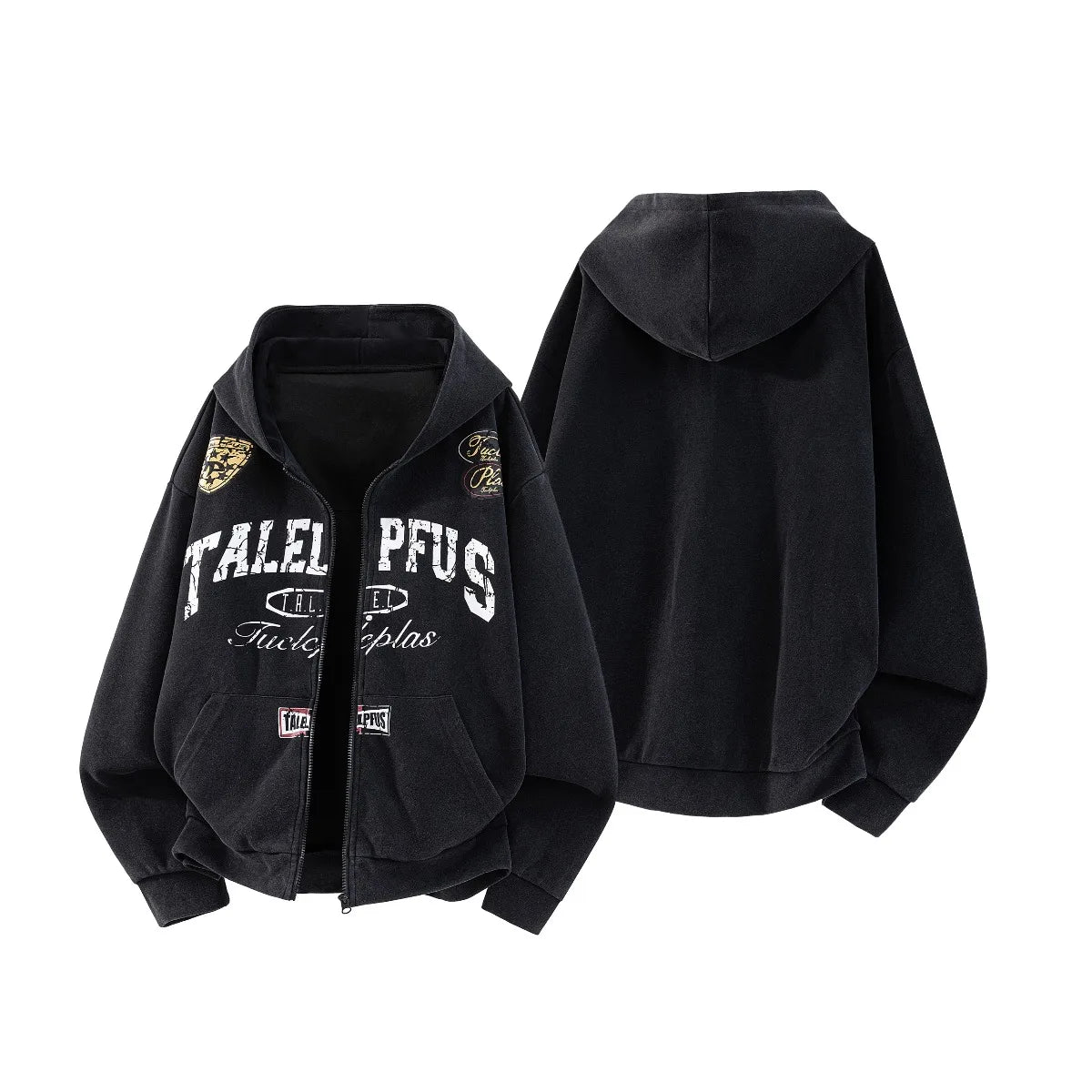 Unisex Retro Letter Print Hoodie Jacket – Loose-Fit Zip-Up Casual Cardigan, American Streetwear Sweatshirt