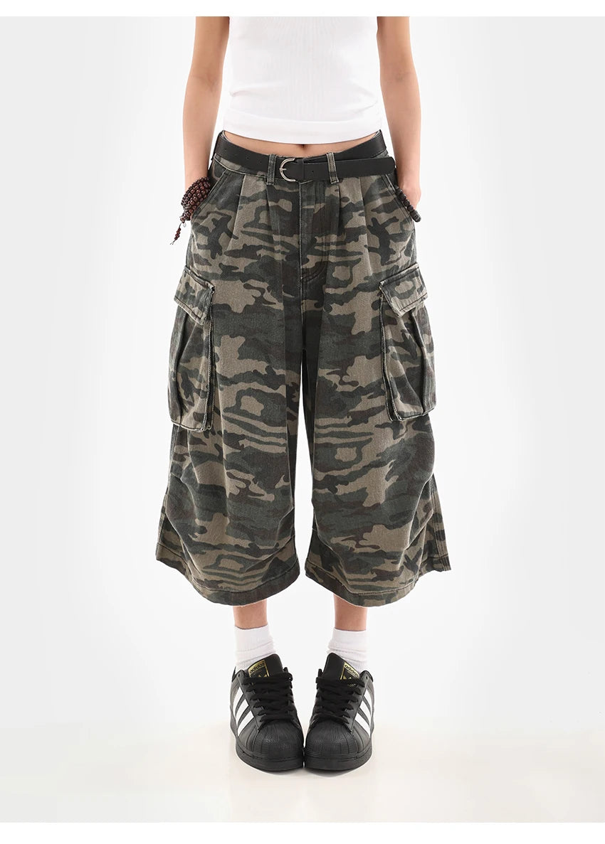 Women's Y2K Camouflage Harajuku Denim Capri Pants – Goblin Core Street Style