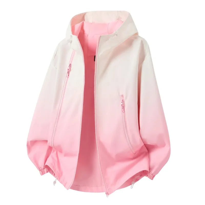 Unisex Gradient Hooded Windbreaker Jacket – Loose-Fit Waterproof & Windproof Outdoor Casual Coat