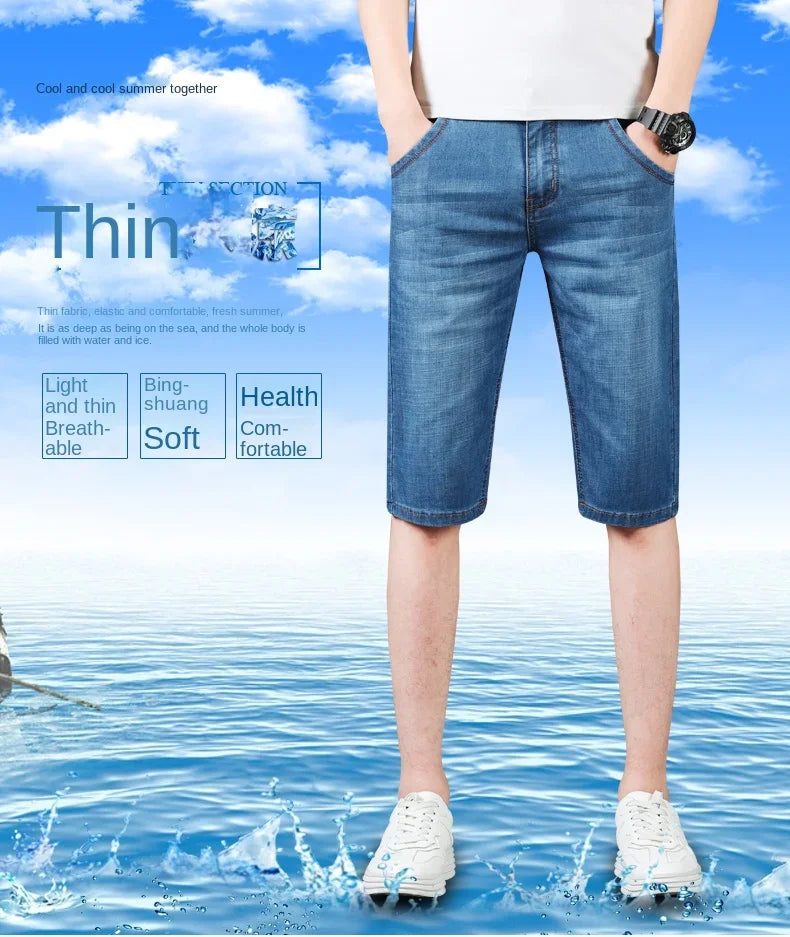 Men's Casual Knee-Length Denim Shorts – Loose Multi-Pocket Straight-Cut Summer Jorts