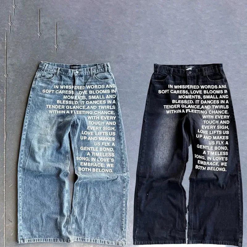 Y2K men Jeans vintage American Pattern letter jeans