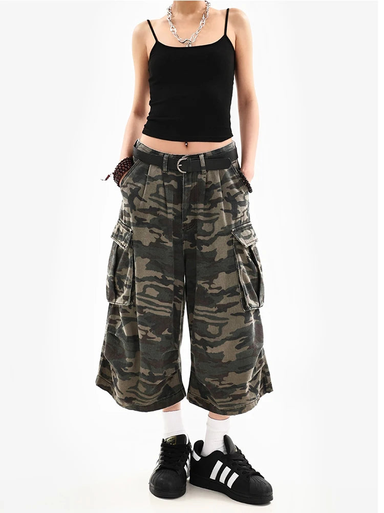 Women's Y2K Camouflage Harajuku Denim Capri Pants – Goblin Core Street Style