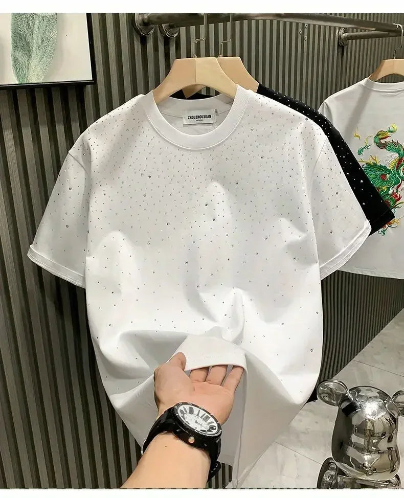 Men's Luxury Diamond Print T-Shirt – High-End Streetwear Fashion Tee