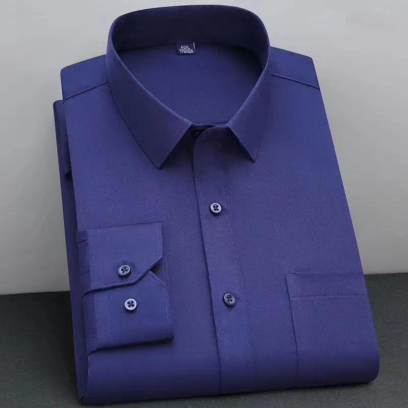 Men's Non-Iron Anti-Wrinkle Long Sleeve Shirt – Classic Solid Colour Business Casual Easy-Care Shirt