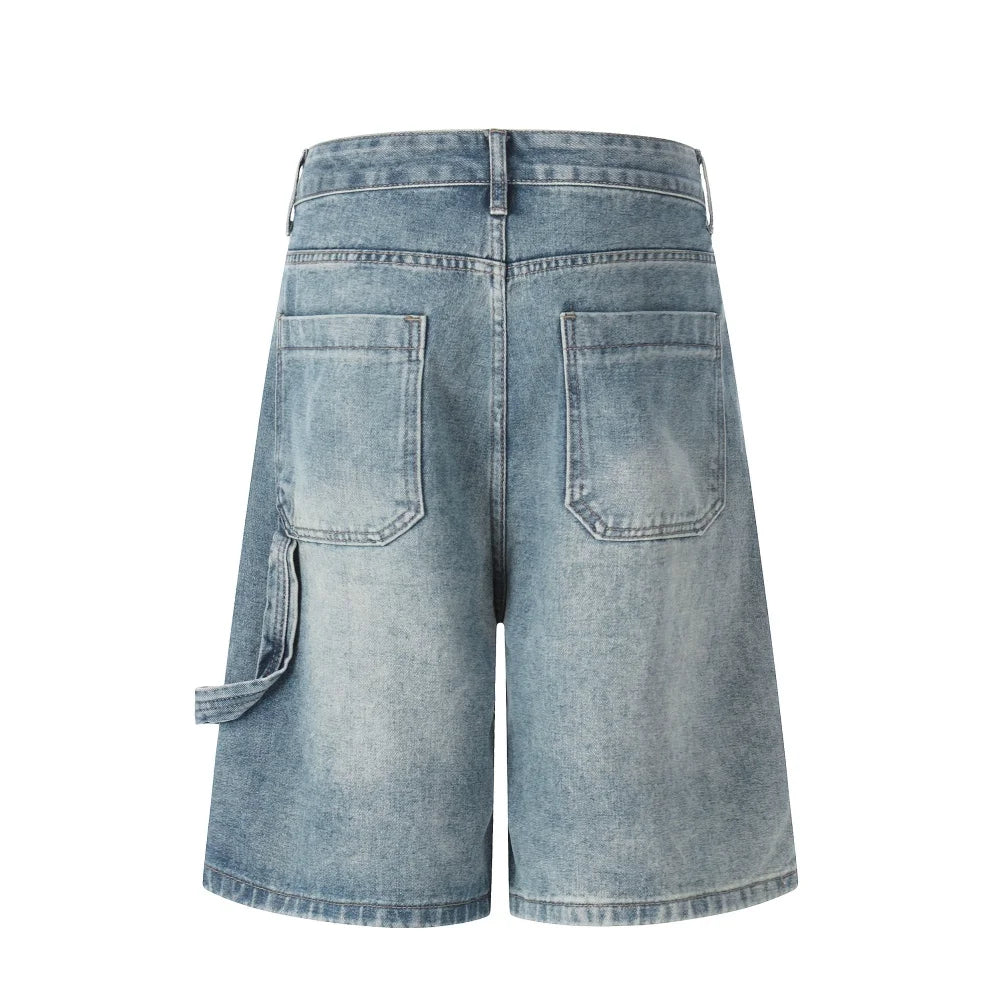 Men’s Retro Baggy Denim Shorts – Washed Distressed Knee-Length Carpenter Shorts | Loose Wide-Leg Casual Streetwear