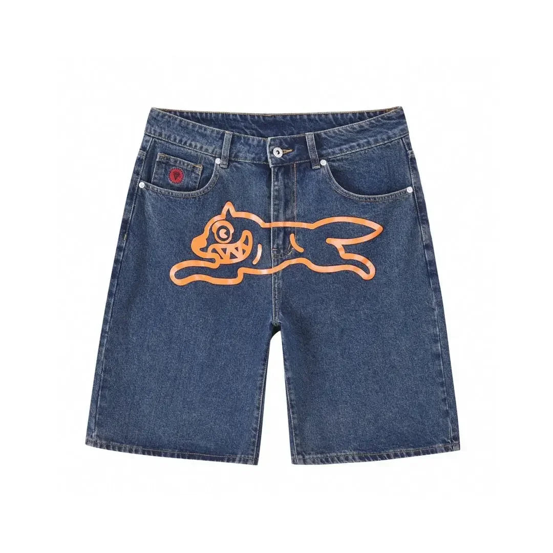 Y2K Hip-Hop Printed Denim Shorts – Harajuku Gothic Streetwear