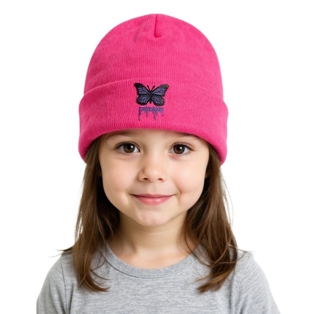 Women’s Cartoon Butterfly Knitted Beanie – Cute Crochet Winter Hat, Warm Autumn Outdoor Cap