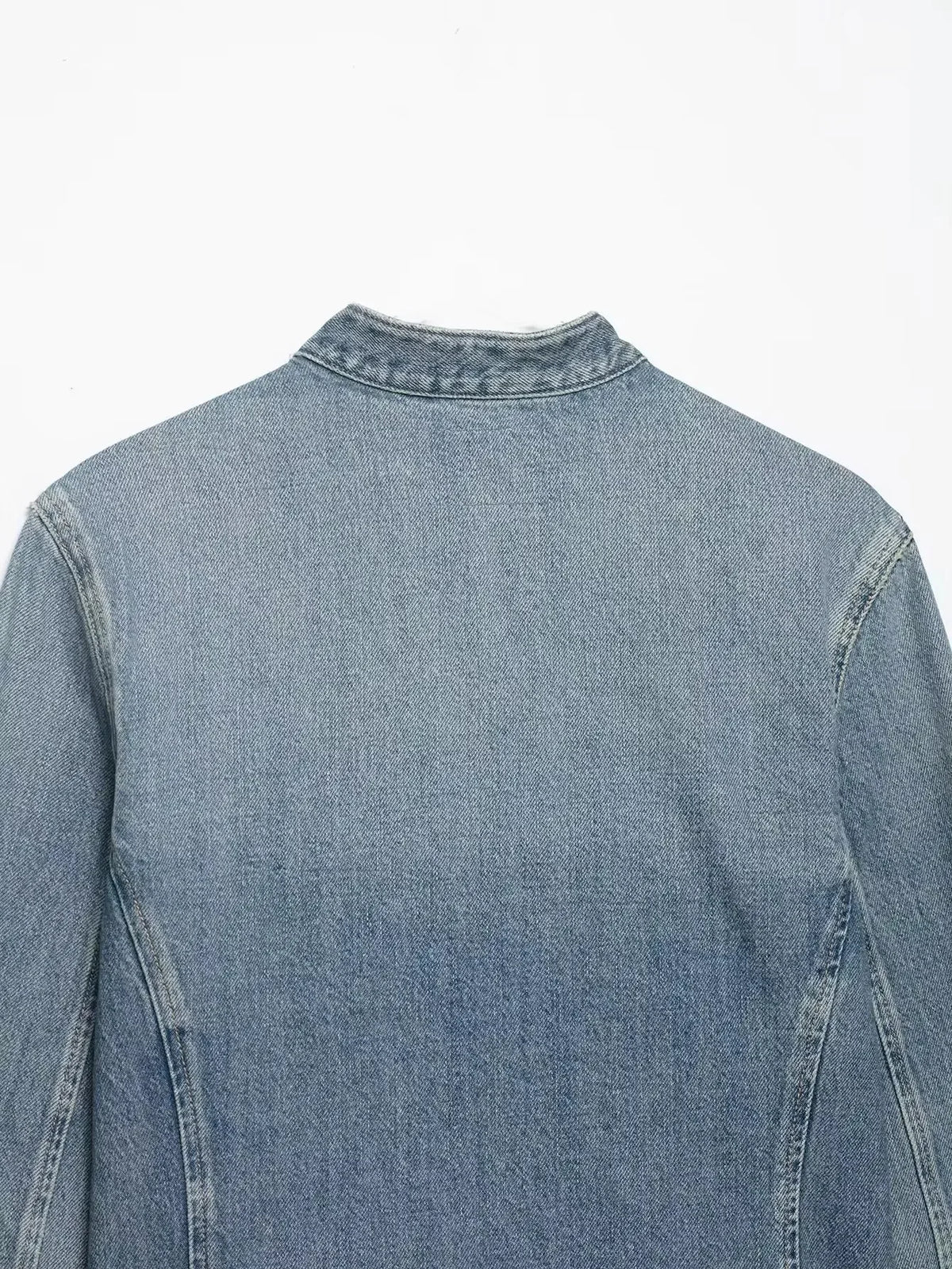 Women’s Vintage Denim Jacket – Double-Breasted Stand Collar Y2K Streetwear Coat