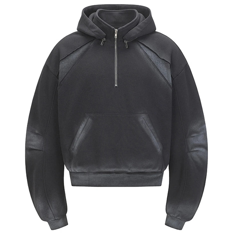 Men’s Vintage Patchwork Hoodie – Oversized Loose-Fit Harajuku Hip Hop Pullover, Retro Streetwear Sweatshirt