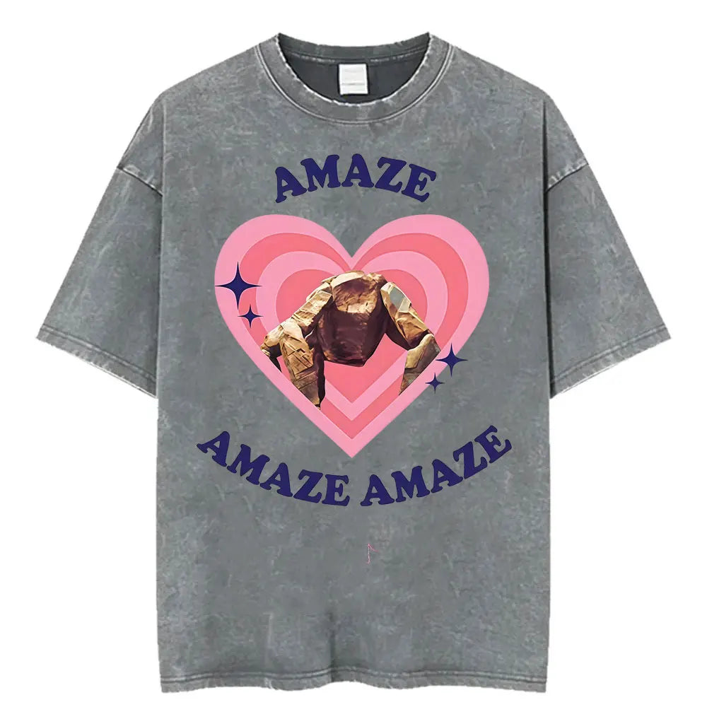 Unisex Retro Heart Graphic T-Shirt – Vintage Washed Cotton Tee | Casual Streetwear O-Neck Summer Top