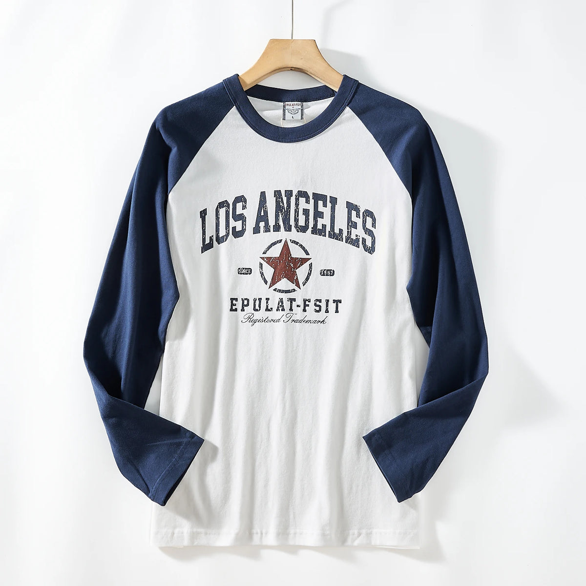 Men’s Retro Pentagram Print T-Shirt – 100% Cotton Long Sleeve Casual Top