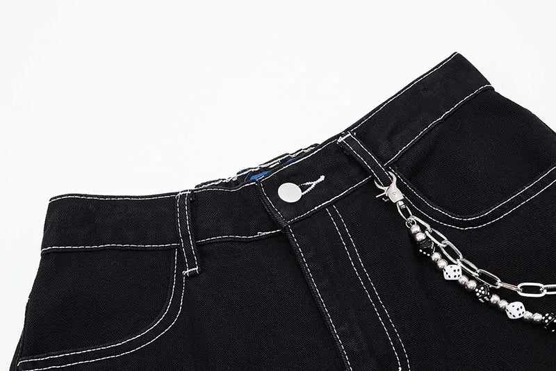 Men’s Y2K Denim Shorts – Loose-Fit Heart Embroidery Jorts with Chain Detail | Baggy Summer Streetwear