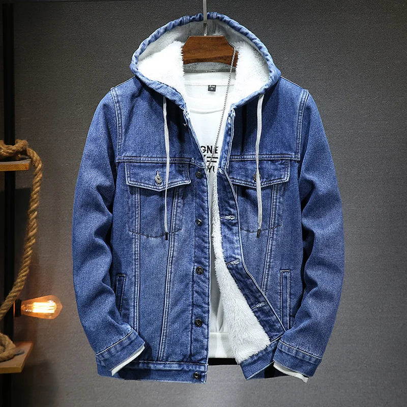 Men's Winter Hooded Denim Jacket – Fleece Thick Thermal Warm Coat