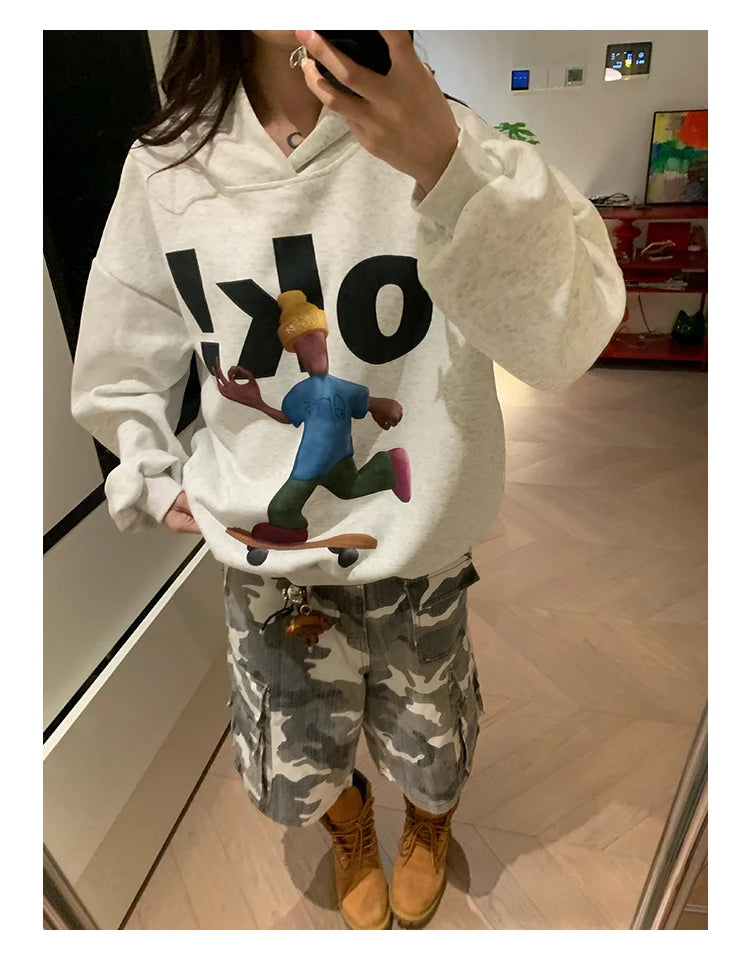 Tawaaiw Cartoon Print Hooded Hoodie – Women’s Streetwear Collection