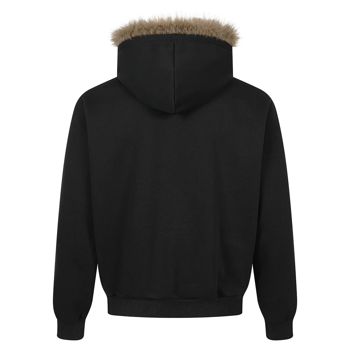 Unisex Retro Printed Hooded Jacket – Loose-Fit Long Sleeve Coat with Faux Fur Collar
